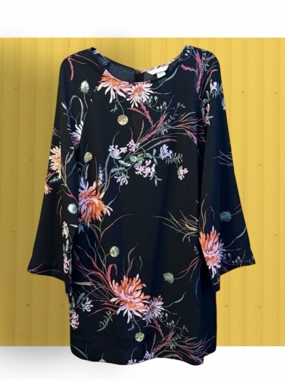H&M Black Large Floral Pouring Shift Women’s Dress Size Medium